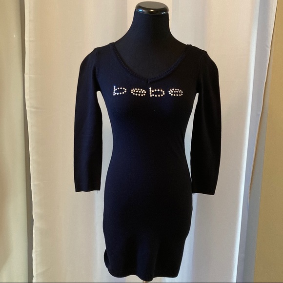 Sparkly Bebe logo XS long sleeve black dress - Picture 1 of 4